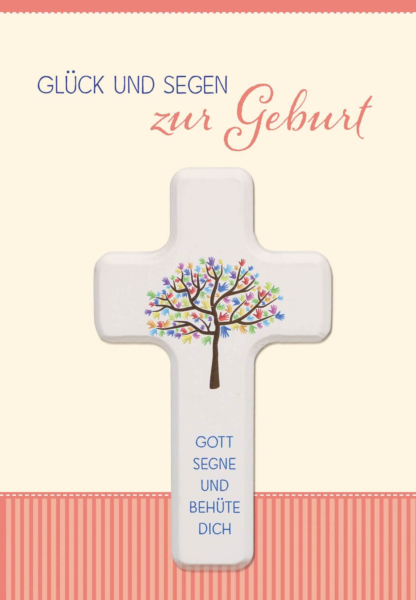 Einzelkarte Glück und Segen zur Geburt mit Holzkreuz