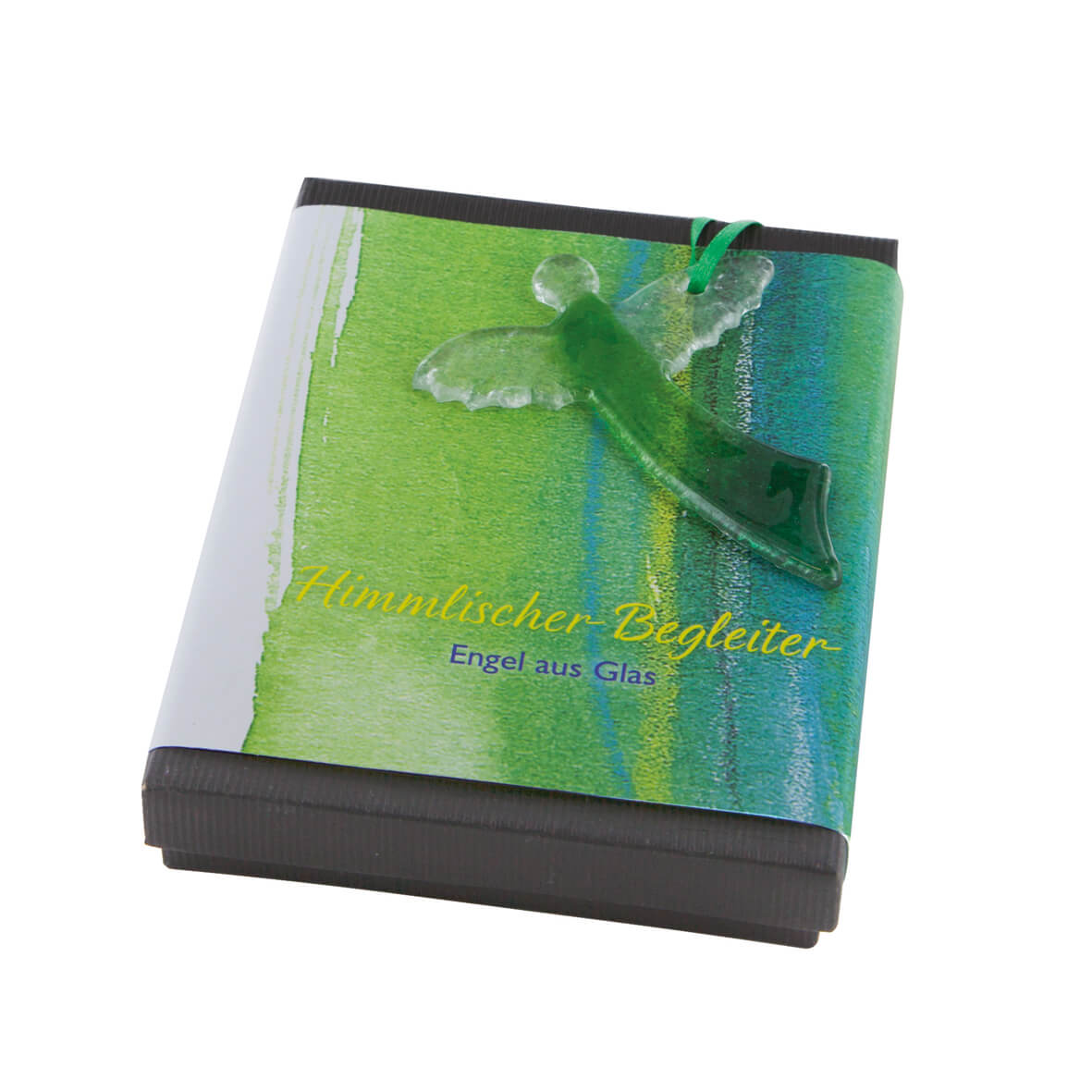 Himmlischer Begleiter - grüner Glas- engel in Geschenkverpackung