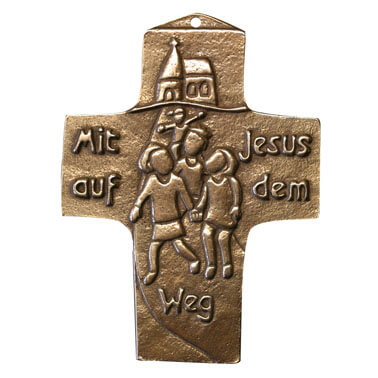 Bronze Kommunionkreuz Mit Jesus auf dem Weg