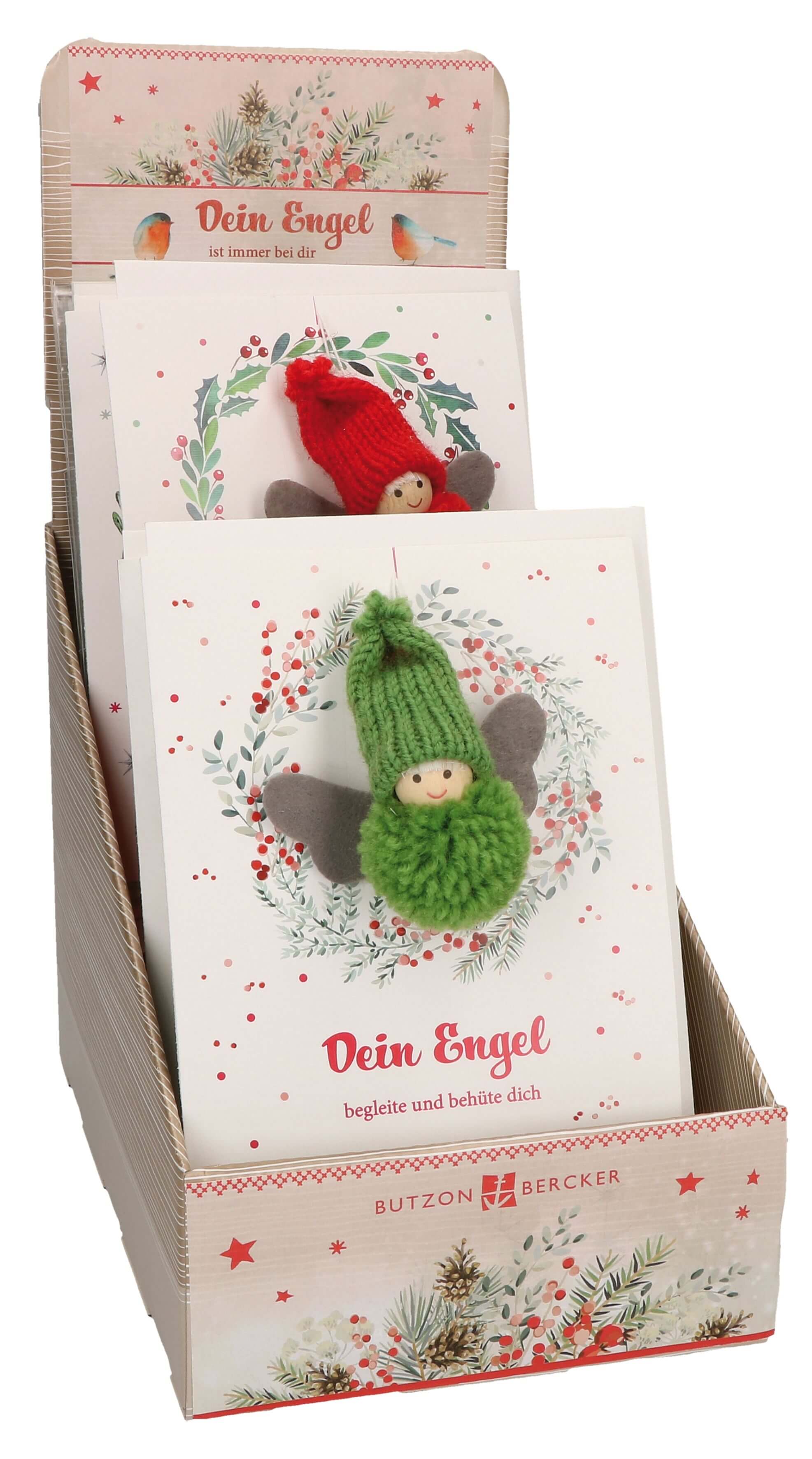 Display: Weihnachten 5x 4 Motive (20 Karten mit Pomponengeln)