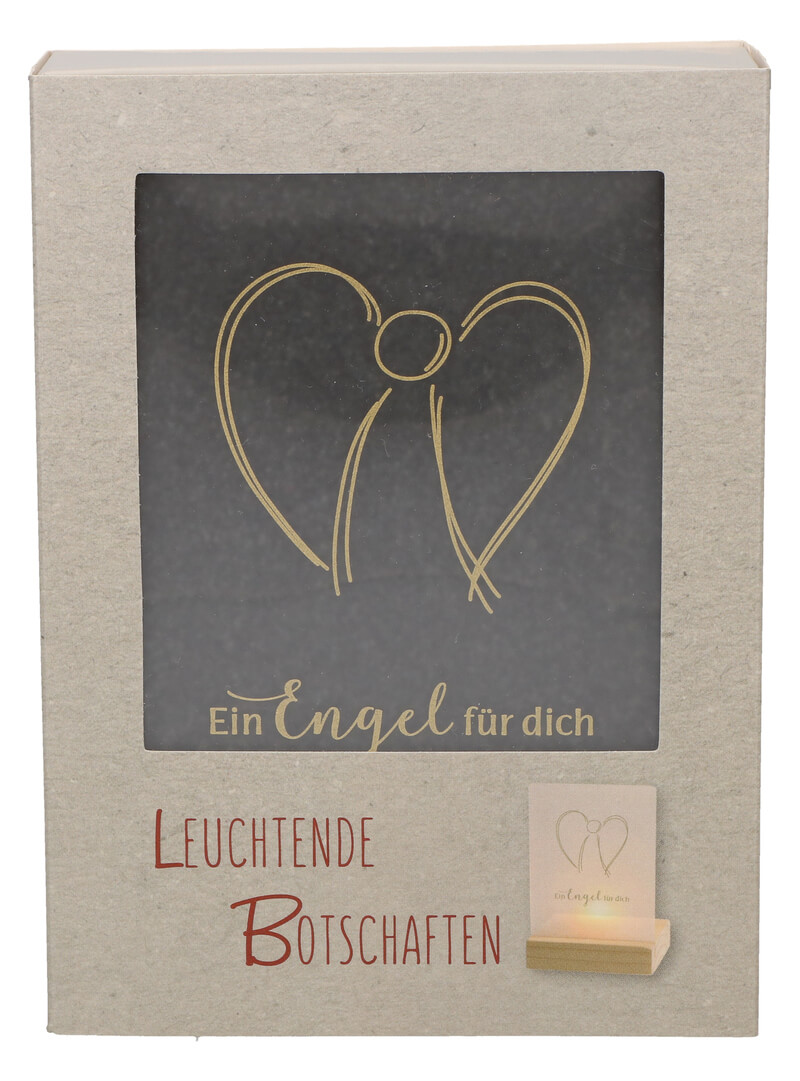 Motivationslicht Ein Engel für dich Holzleuchter m.Teelicht +satin.Acrylglasaufsteller