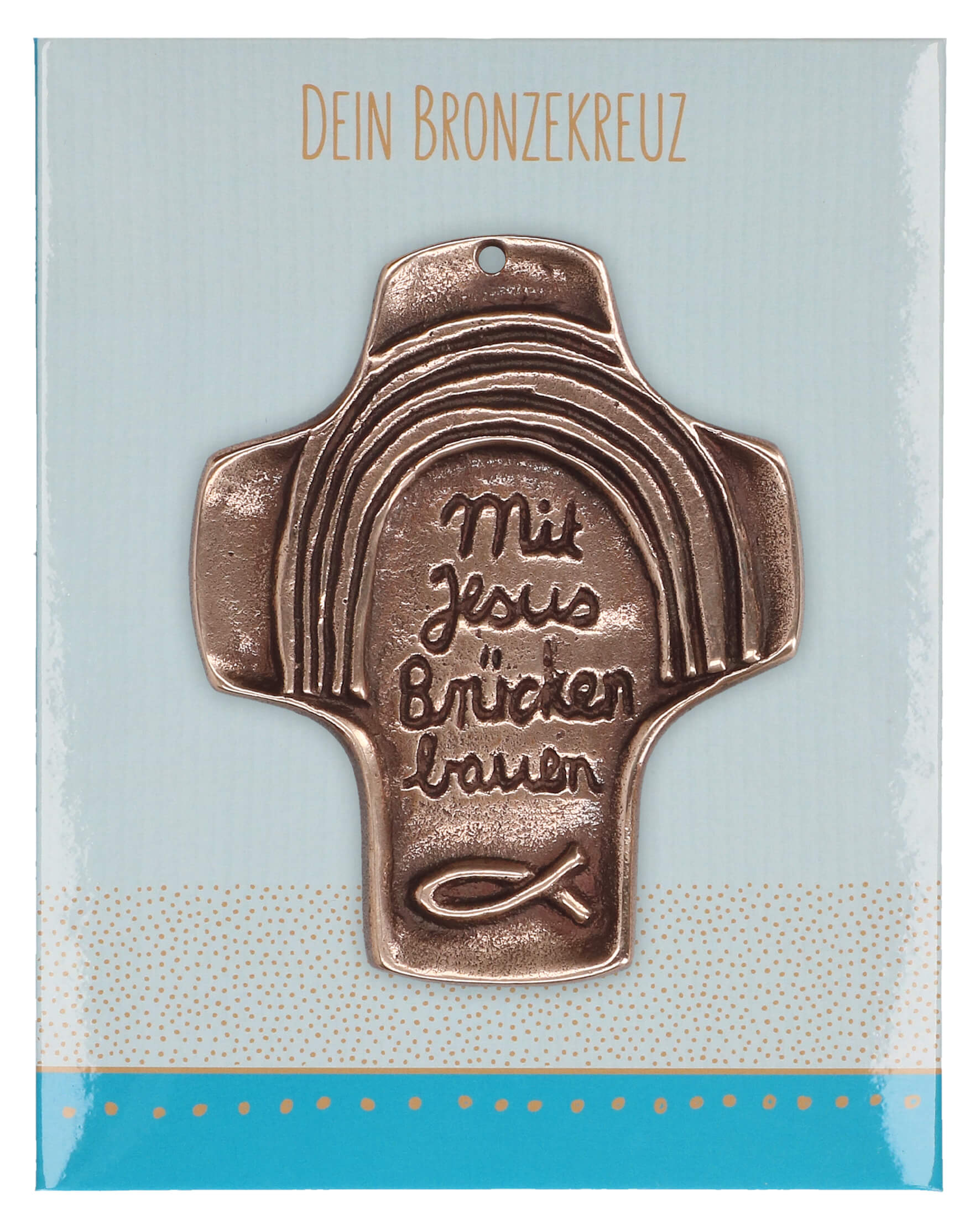 Bronze Symbolkreuz: Mit Jesus Brücken bauen, 9.5cm