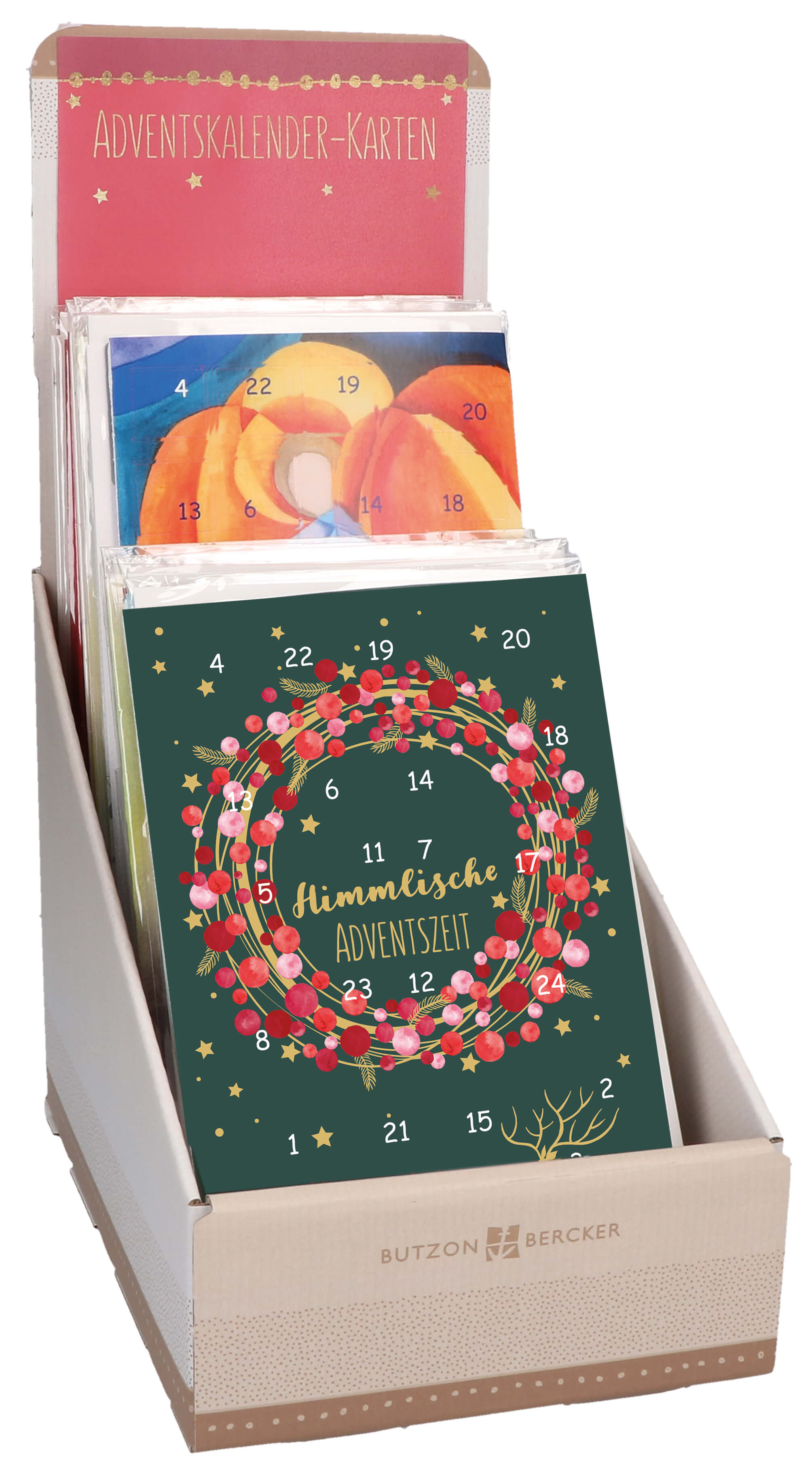 Display: Adventskalenderkarten 6 x 8 Motive (48 Karten mit 24 Türchen zum Öffnen)
