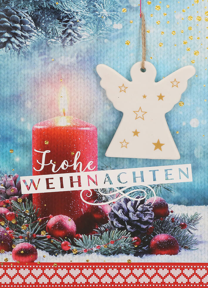VPE 5 Frohe Weihnachten mit Engel- Anhänger aus Porzellan