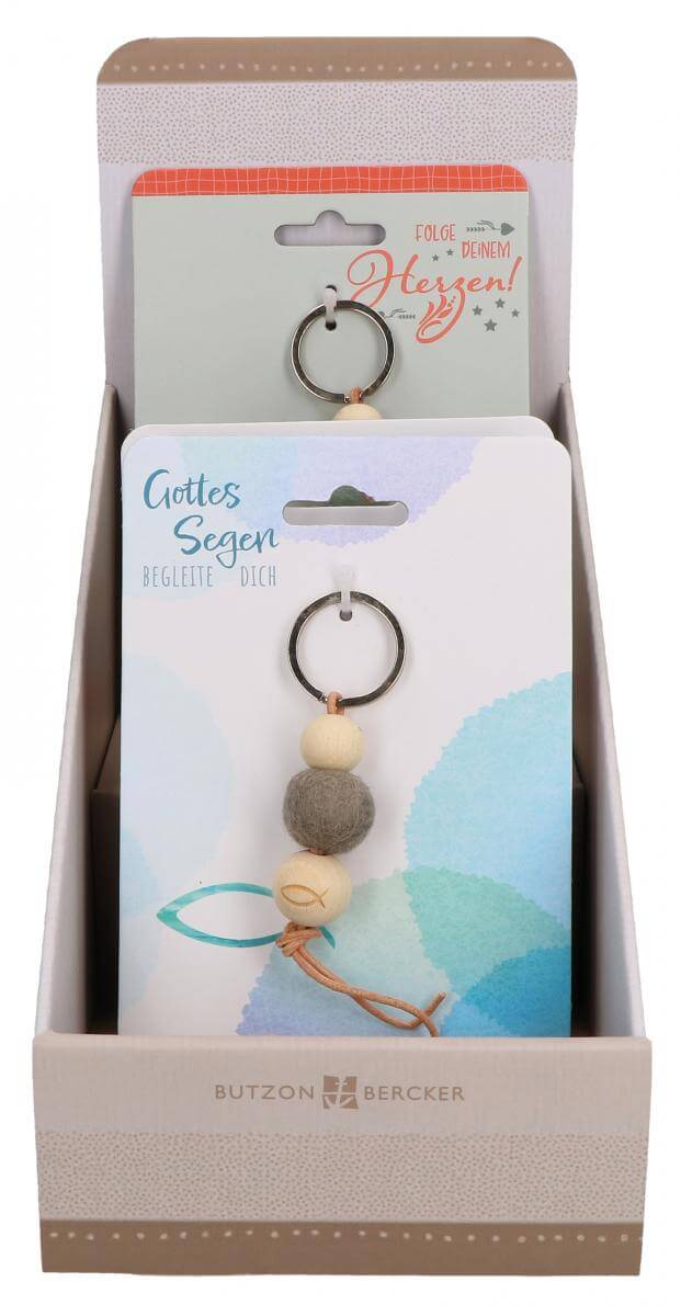 Display: Gottes Segen begleite dich 3x 8 Schlüsselanhänger aus Filz und Holz