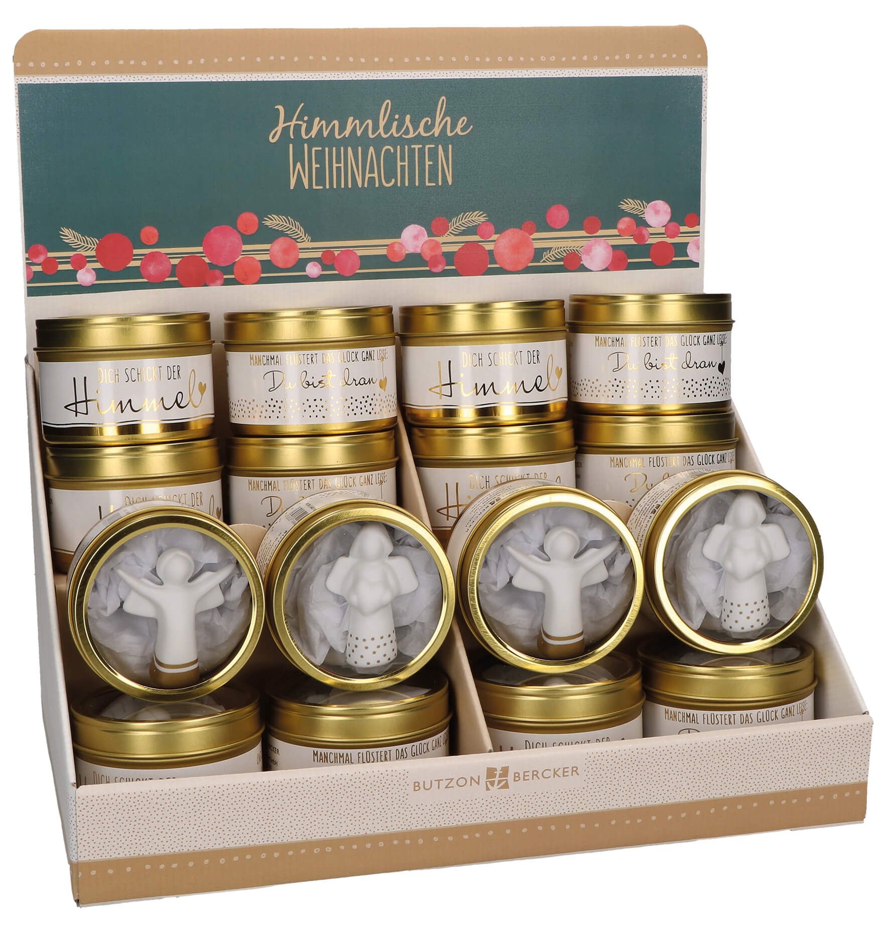 Display: Himmlische Weihnachten 2x 8 Porzellan-Engel in Geschenkdose