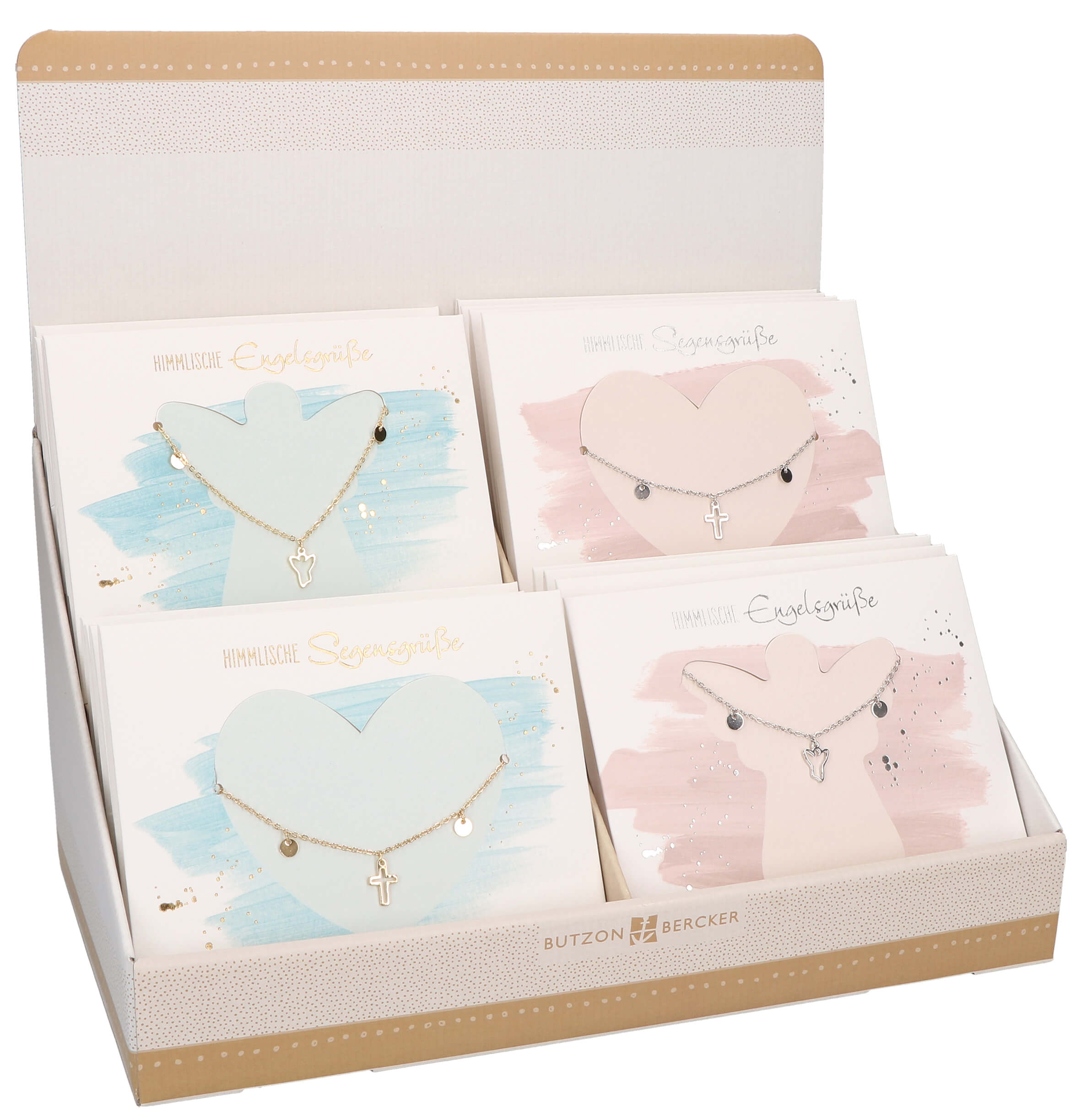 Display: Himmlische Grüsse 8x 5 Armbänder aus Metall mit Anhängern