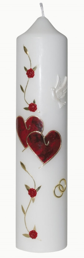 Hochzeitskerze m. Wachsmotiv 265x50 mm