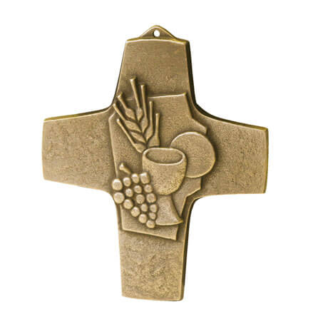Bronze Kommunionkreuz Brot und Wein 