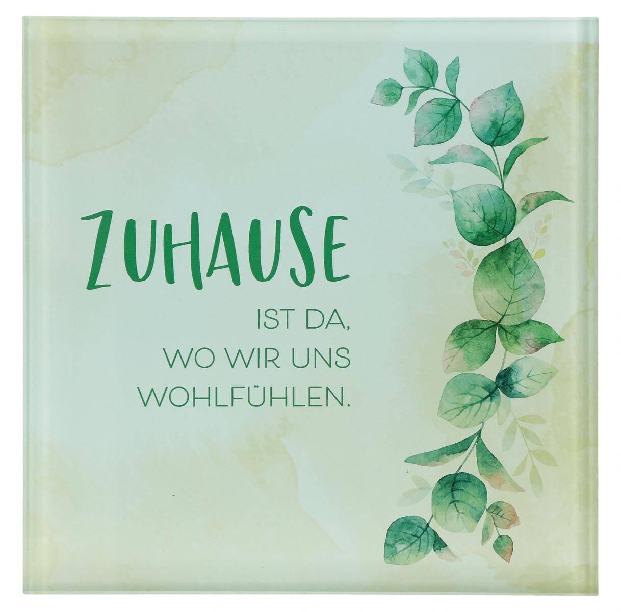 Glasrelief: Zuhause, 13.5x13.5cm farbig bedruckt in Geschenkverpackung