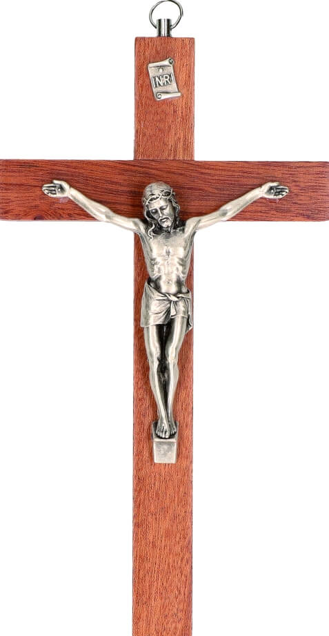 Holzkreuz mit Korpus aus Feinmetall 20cm, mit Aufhängung