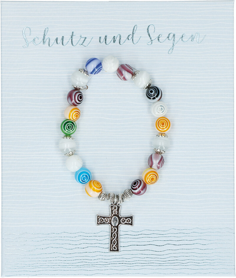 MB 3 Armband Schutz und Segen bunte Kunststoffperlen mit Kreisen, mit Kreuz aus